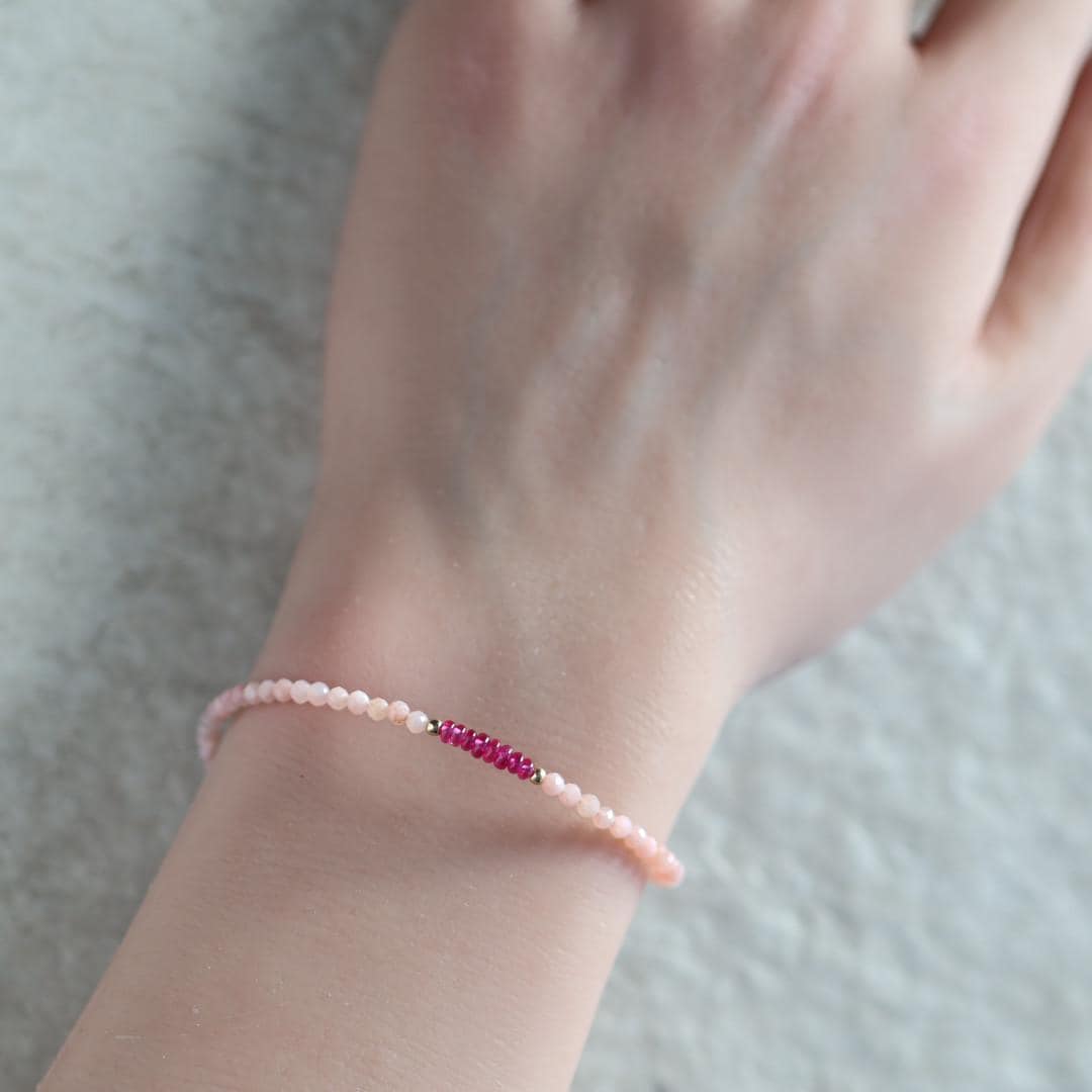 Tiny Pink Opal and Ruby Bracelet