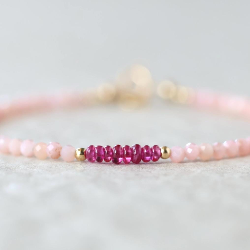 Tiny Pink Opal and Ruby Bracelet