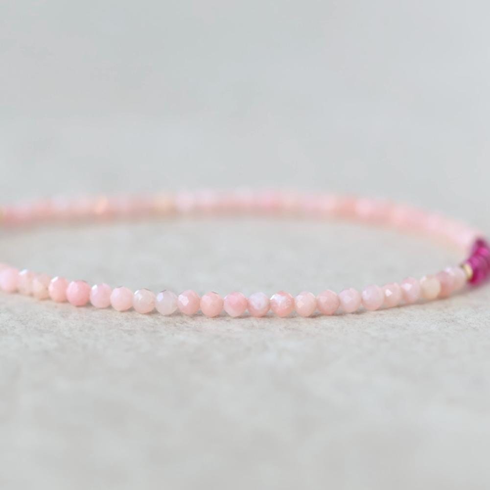 Tiny Pink Opal and Ruby Bracelet
