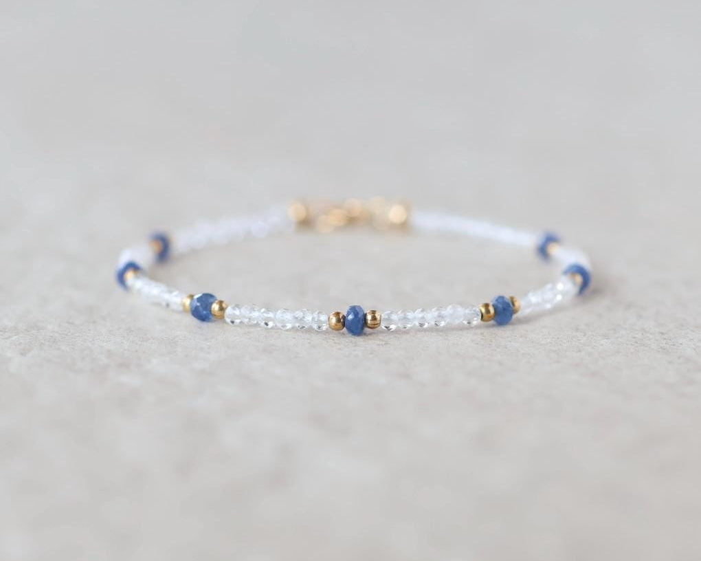 Tiny Blue Sapphire and Rock Quartz Bracelet