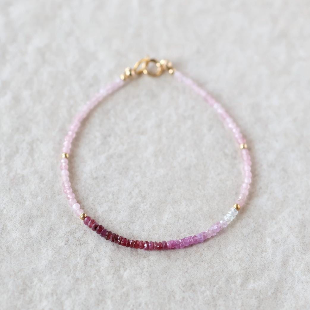Tiny Ombre Ruby and Rose Quartz Bracelet