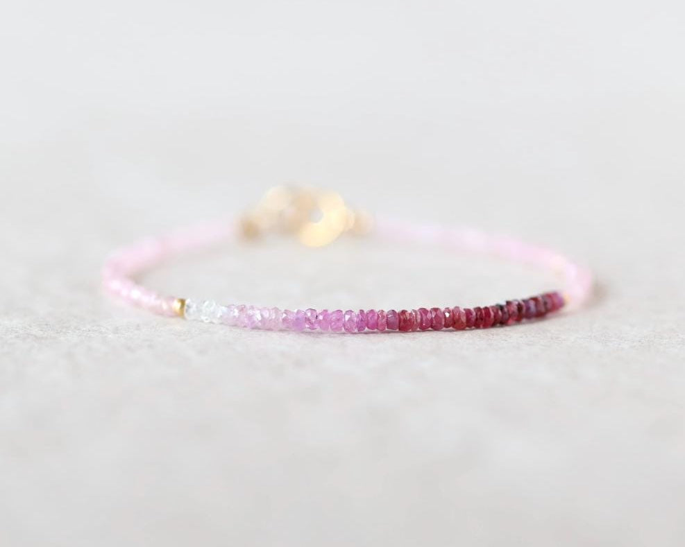 Tiny Ombre Ruby and Rose Quartz Bracelet