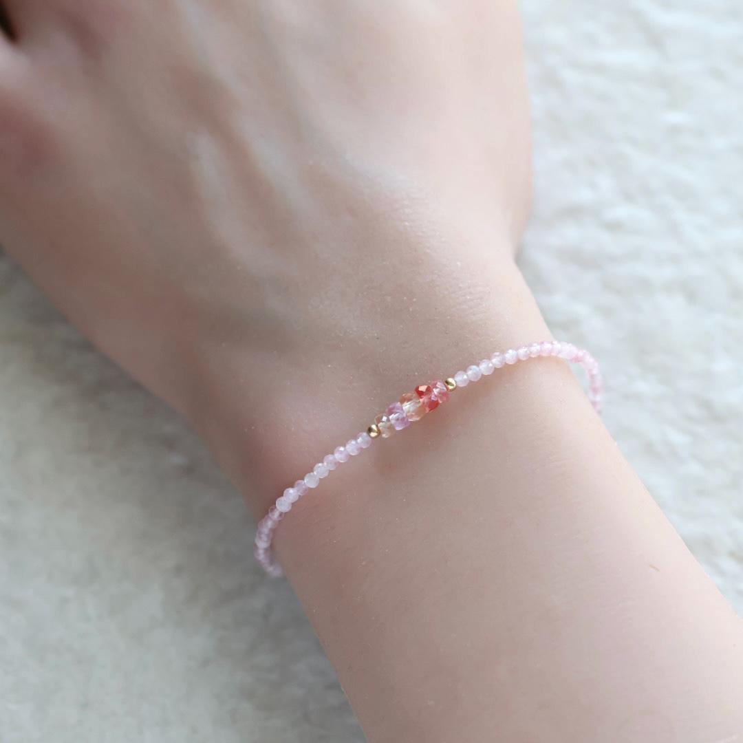 Tiny Pink Sapphire Bracelet Rose Quartz Dainty Gemstone Beaded Bracelet Crystal Minimalist Jewelry September Birthstone Gift for Women Wife