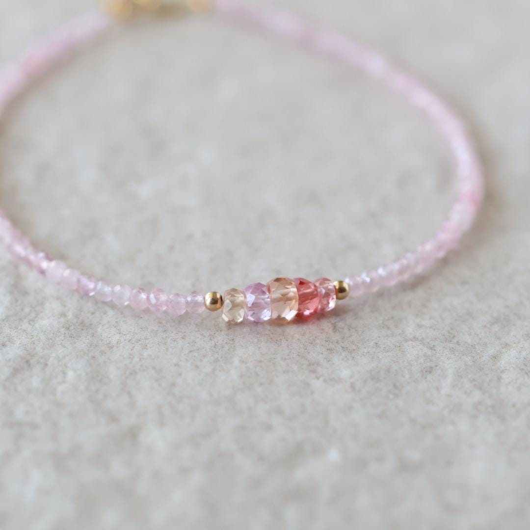 Tiny Pink Sapphire Bracelet Rose Quartz Dainty Gemstone Beaded Bracelet Crystal Minimalist Jewelry September Birthstone Gift for Women Wife