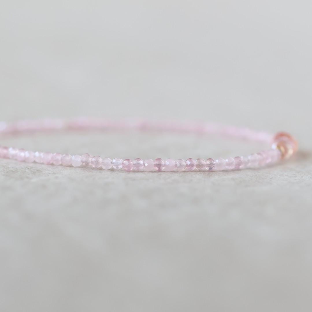 Tiny Pink Sapphire Bracelet Rose Quartz Dainty Gemstone Beaded Bracelet Crystal Minimalist Jewelry September Birthstone Gift for Women Wife