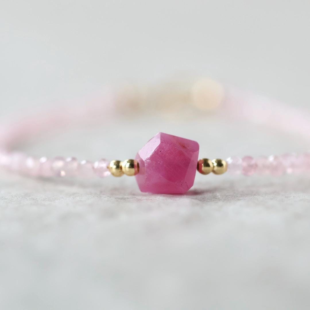 Tiny Ruby and Rose Quartz Bracelet