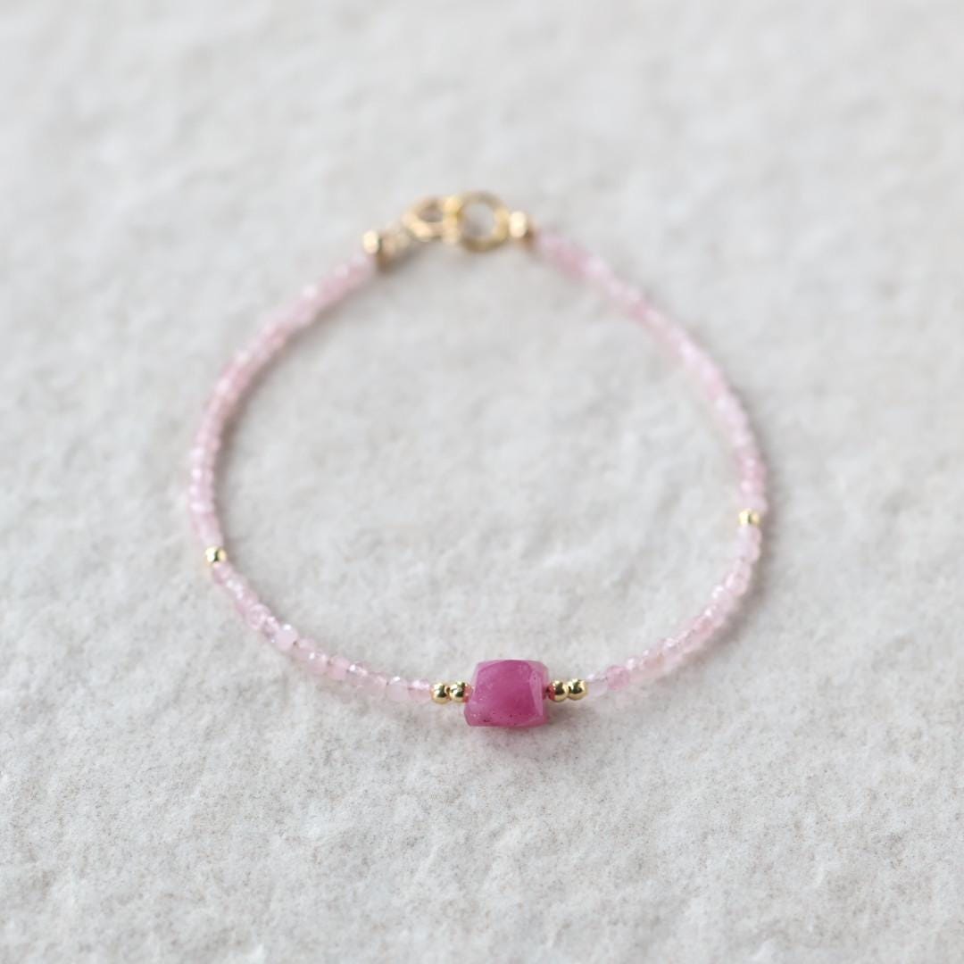 Tiny Ruby and Rose Quartz Bracelet