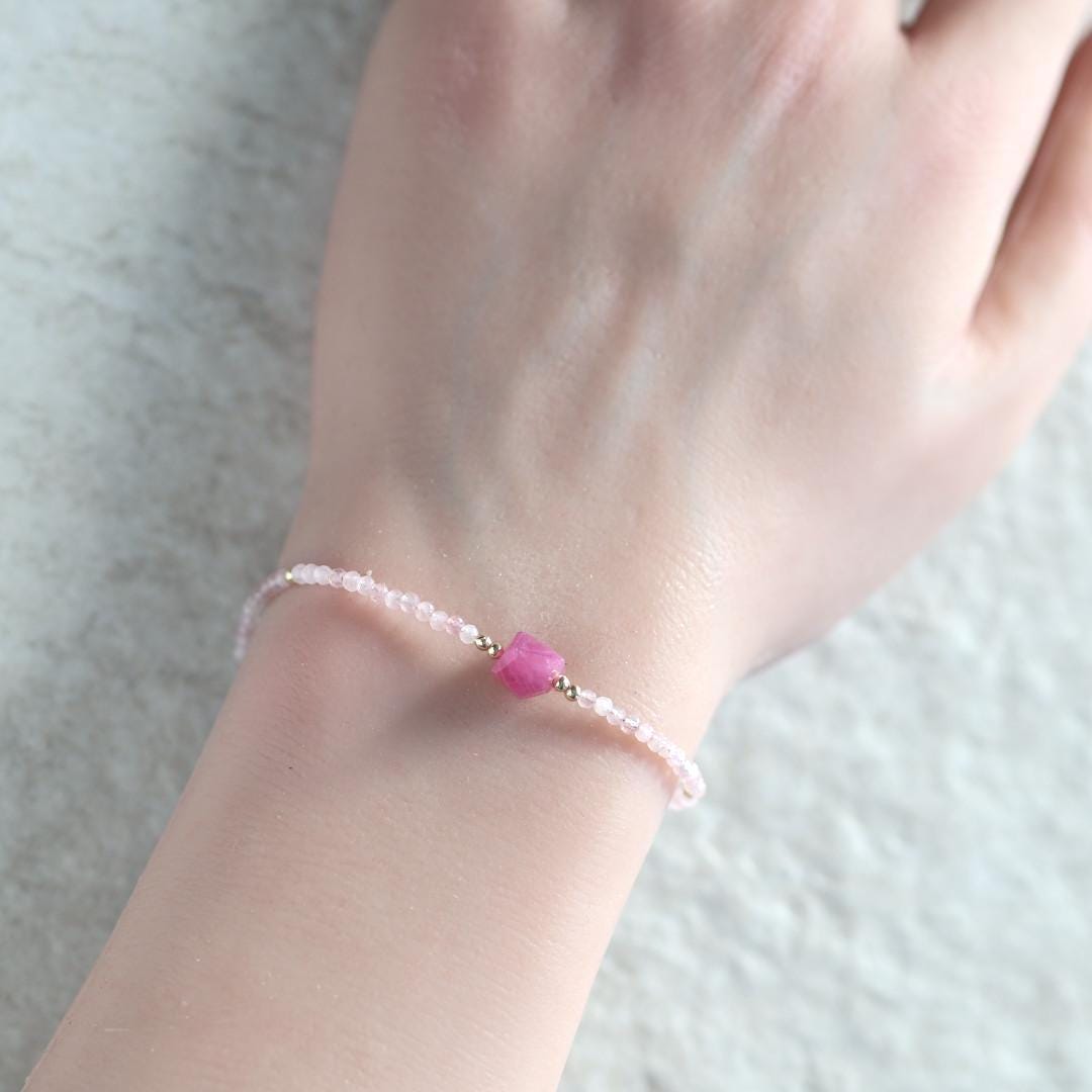 Tiny Ruby and Rose Quartz Bracelet