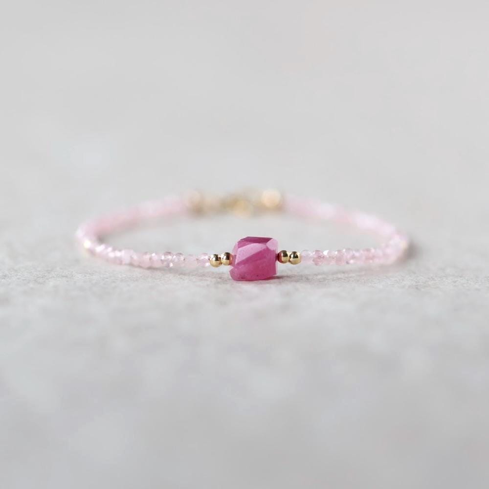 Tiny Ruby and Rose Quartz Bracelet
