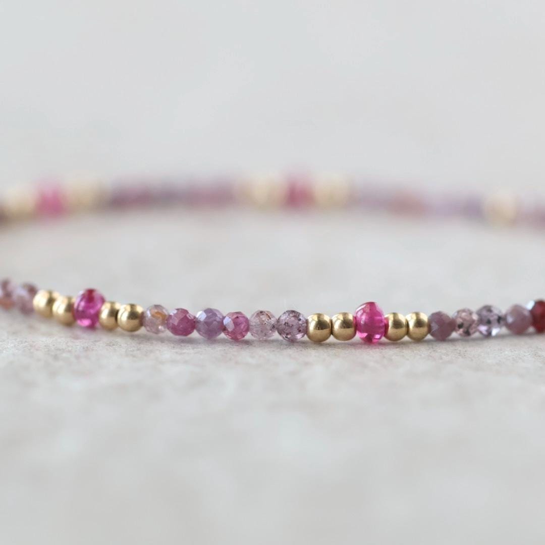 Tiny Ruby Bracelet with Herkimer Diamond