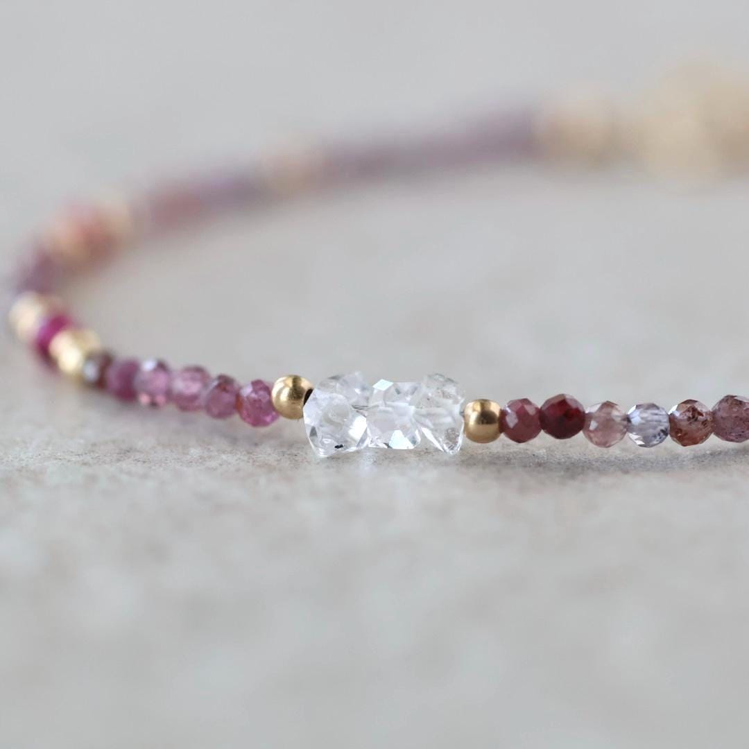 Tiny Ruby Bracelet with Herkimer Diamond