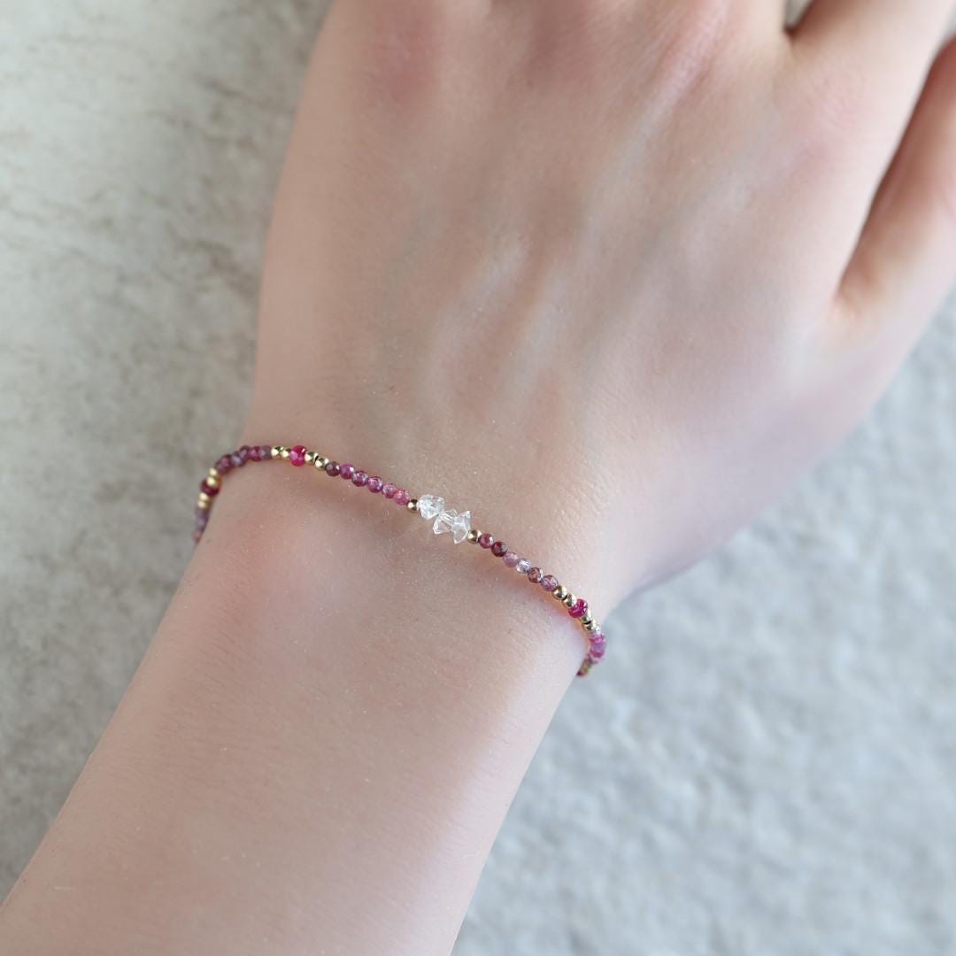 Tiny Ruby Bracelet with Herkimer Diamond