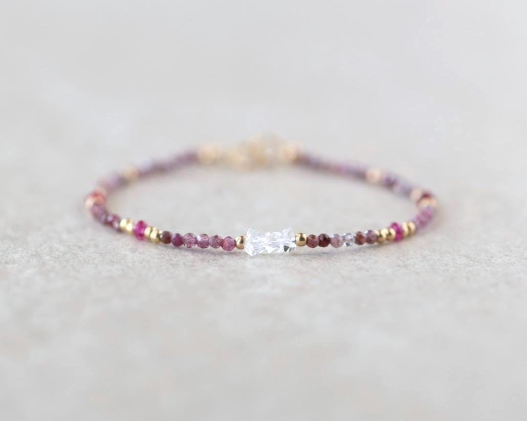 Tiny Ruby Bracelet with Herkimer Diamond