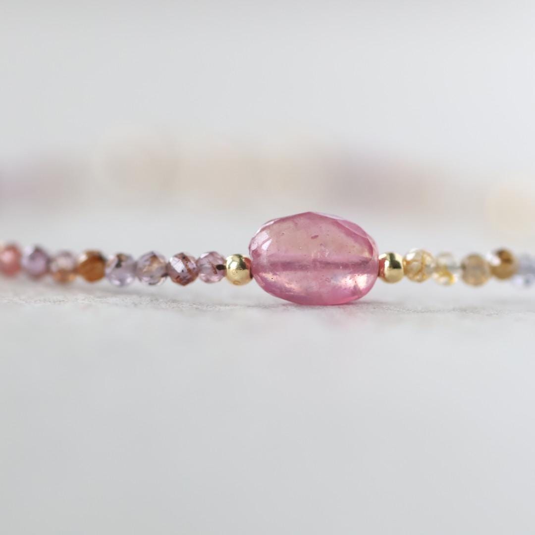 Tiny Pink Sapphire Bracelet Ruby Dainty Gemstone Beaded Bracelet Pink Jewelry Minimalist September Birthstone Birthday Gift Wife Daughter