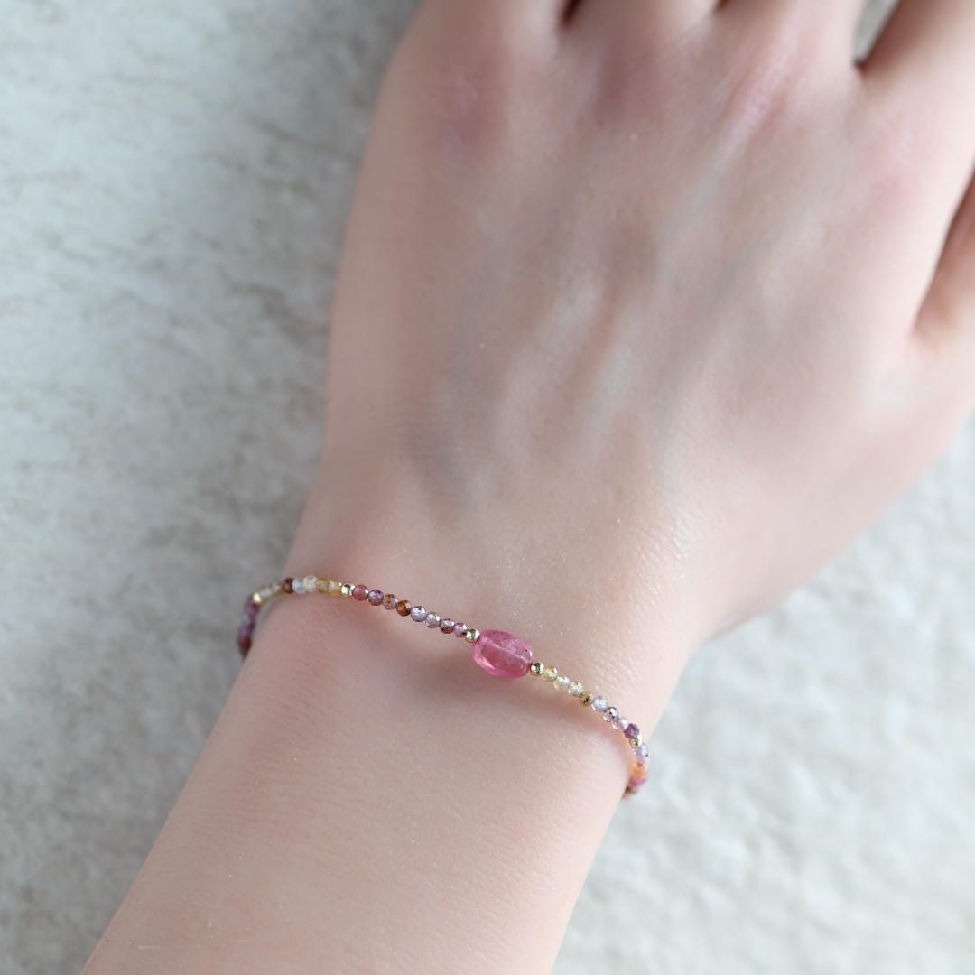 Tiny Pink Sapphire Bracelet Ruby Dainty Gemstone Beaded Bracelet Pink Jewelry Minimalist September Birthstone Birthday Gift Wife Daughter