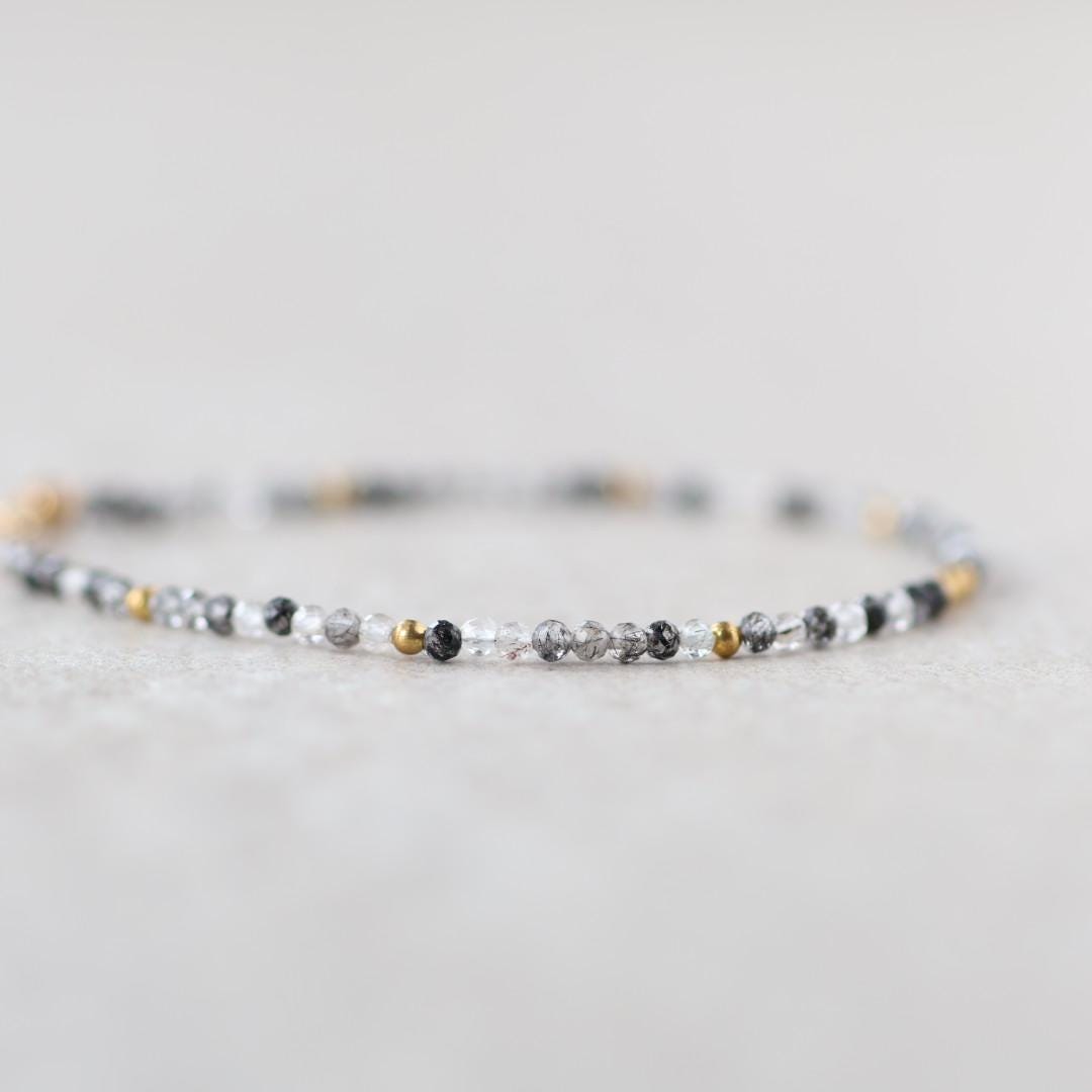 Tiny Rutilated Quartz Bracelet Dainty Tourmalinated Gemstone Beaded Crystal Jewelry Minimalist Stacking Bracelet Birthday Gift Daughter Wife