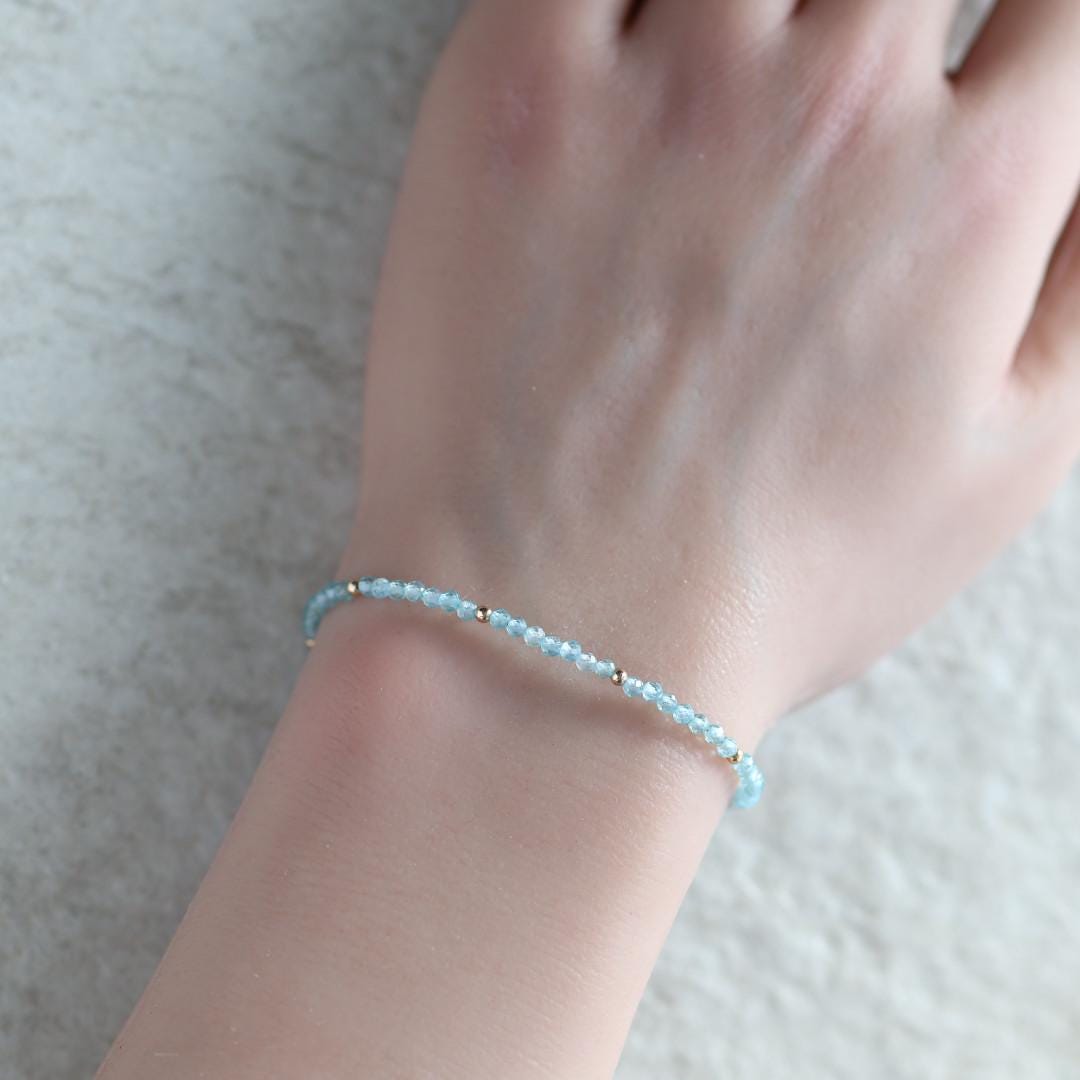 Tiny Sky Blue Apatite Bracelet Dainty Gemstone Beaded Bracelet Crystal Jewelry Minimalist Boho Chic Birthday Gift for Mom Wife Bridesmaids