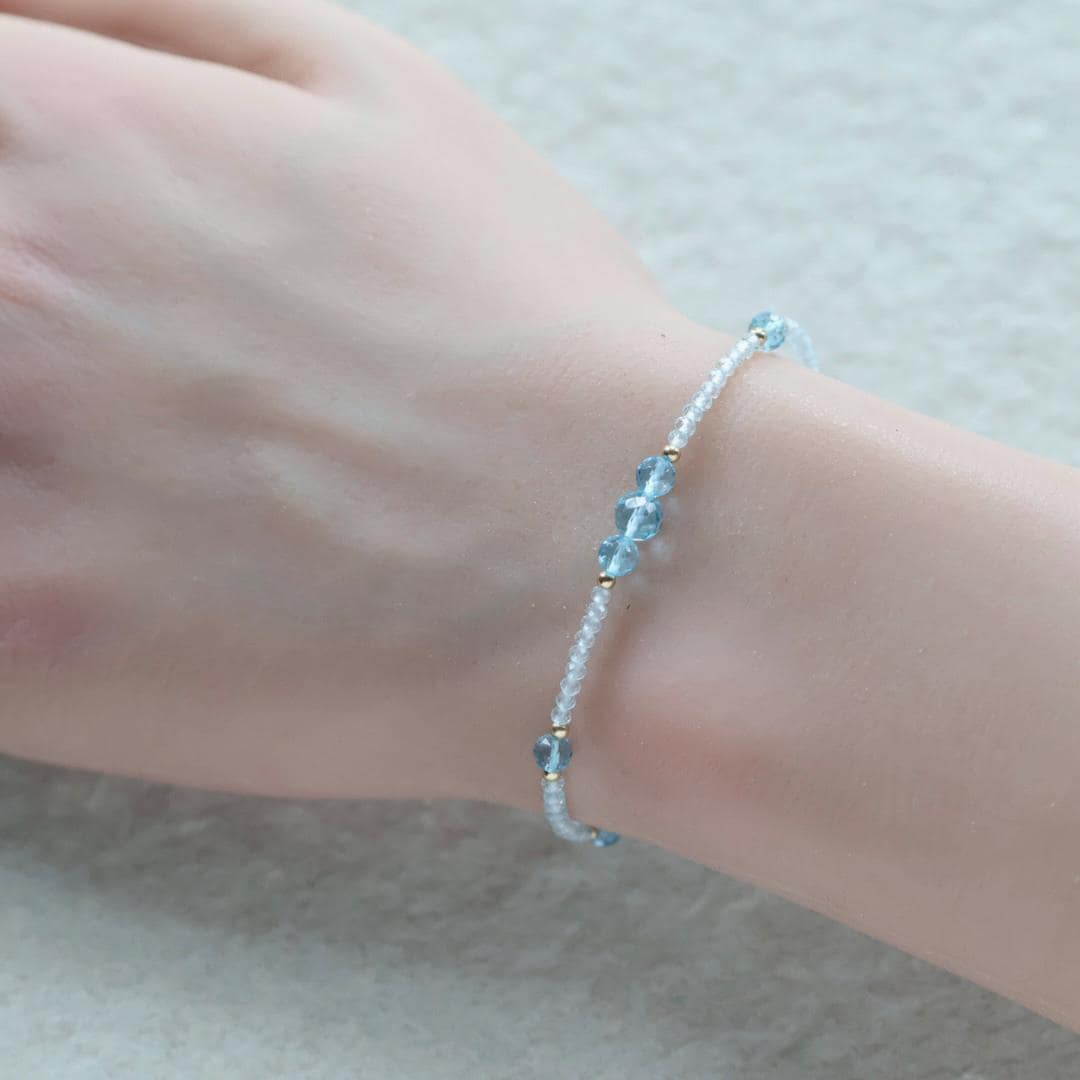 Tiny Swiss Blue Topaz Bracelet Dainty Sky Blue Topaz Gemstone Beaded Jewelry Minimalist Crystal December Birthstone Birthday Gift Mom Wife