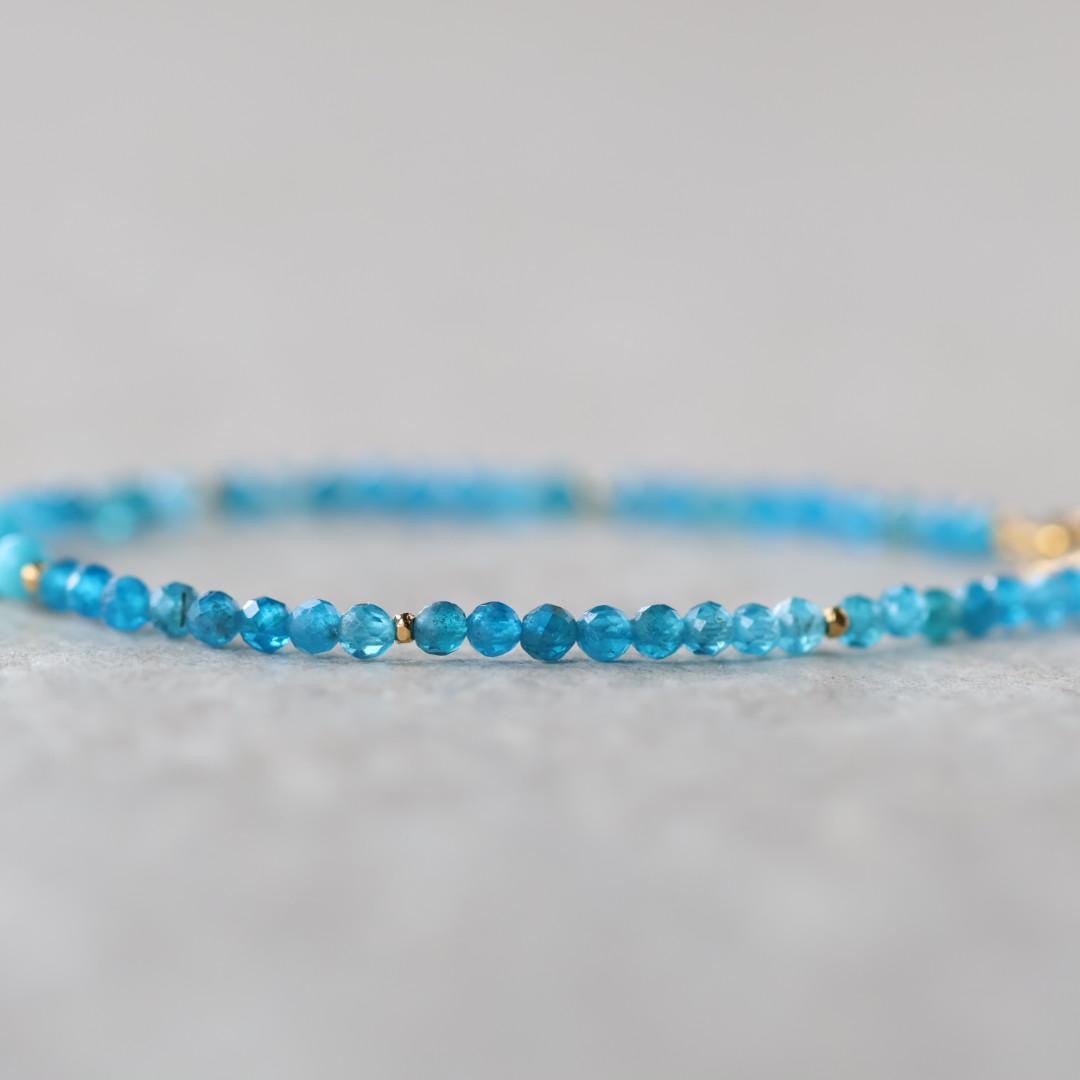 Tiny Sleeping Beauty Turquoise Bracelet Dainty Apatite Gemstone Beaded Jewelry Minimalist Blue Crystal Birthday Gift December Birthstone