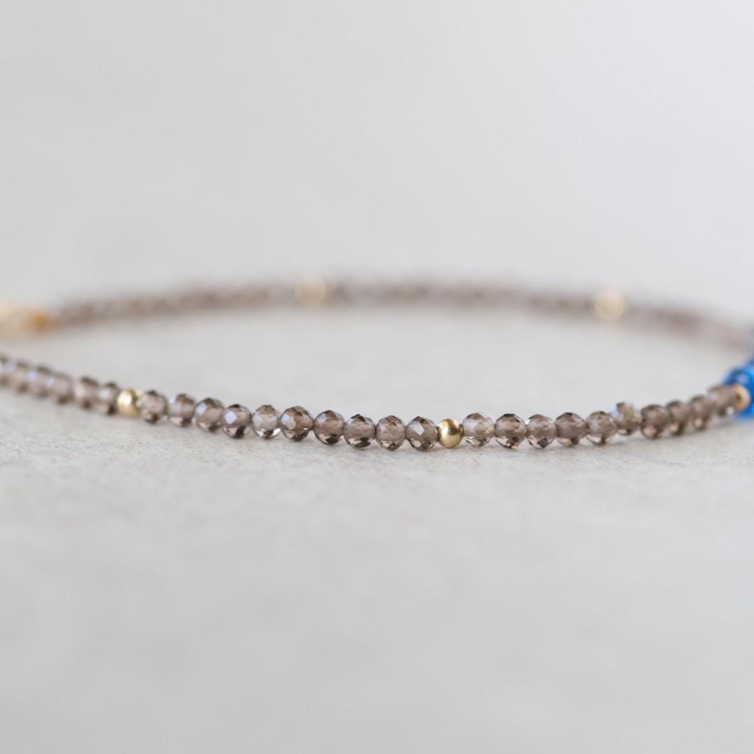 Tiny Sapphire Bracelet Smoky Quartz Dainty Gemstone Beaded Bracelet Crystal Minimalist Jewelry September Birthstone Gift for Women Wife