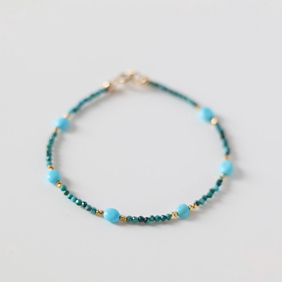 Sleeping Beauty Turquoise Bracelet Dainty Gold Filled Beads December Birthstone Minimalist Jewelry Silver Bracelet Birthday Gift Bride Wife