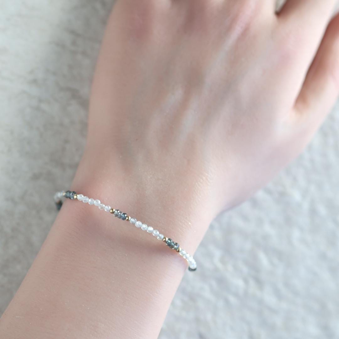 Tiny White Diamond Zircon and Green Sapphire Bracelet