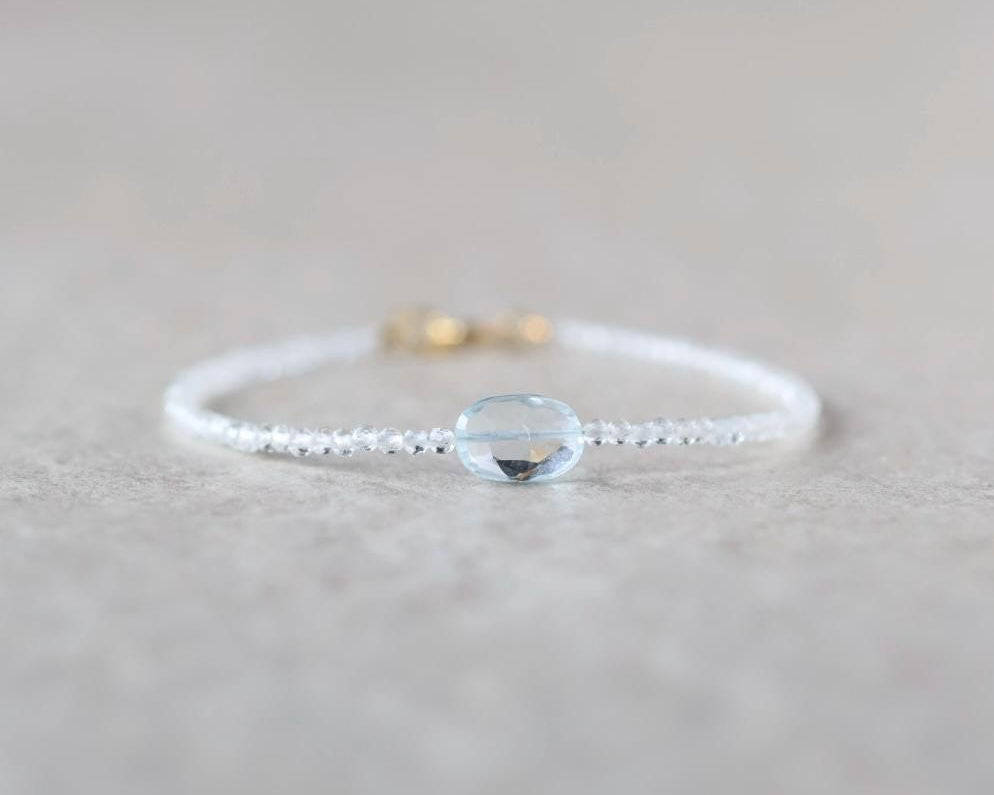 Tiny Topaz Bracelet Dainty Beaded Gemstone Bracelet Minimalist Jewelry Crystal April Birthstone Birthday Gift Mom Wife Bridesmaid