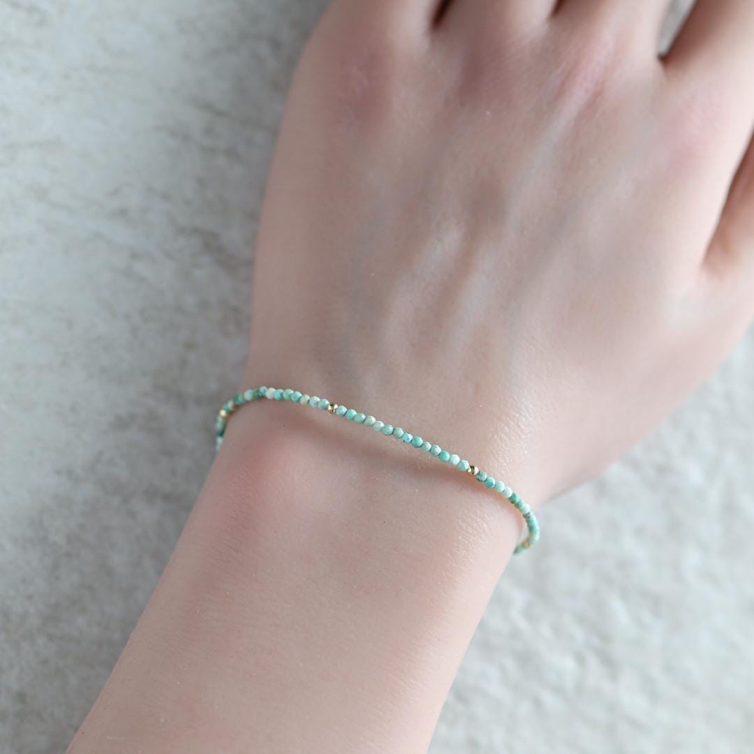 Tiny Turquoise Bracelet Dainty Gemstone Beaded Bracelet Blue Crystal December Birthstone Jewelry Minimalist Birthday Gift for Daughter Niece