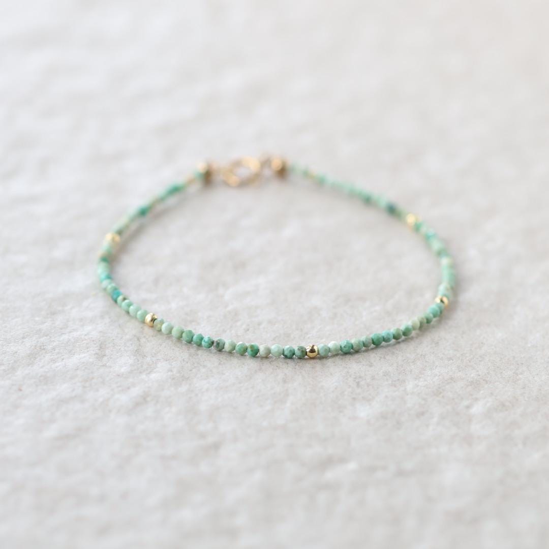 Tiny Turquoise Bracelet Dainty Gemstone Beaded Bracelet Blue Crystal December Birthstone Jewelry Minimalist Birthday Gift for Daughter Niece