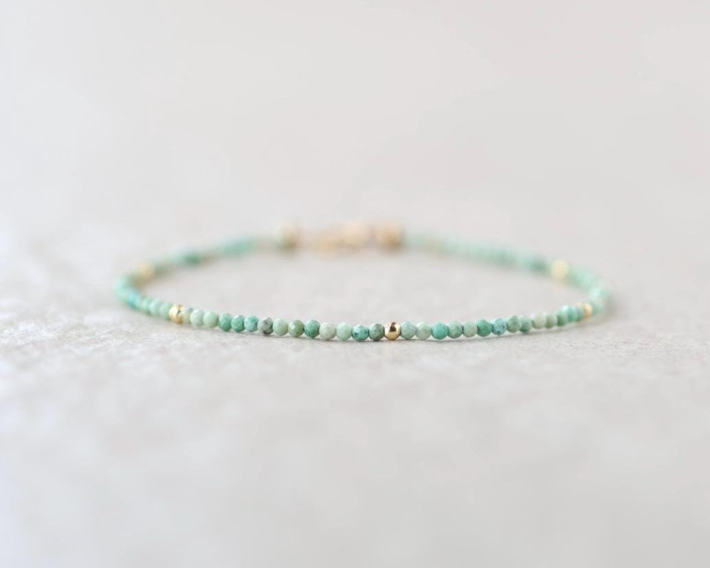 Tiny Turquoise Bracelet Dainty Gemstone Beaded Bracelet Blue Crystal December Birthstone Jewelry Minimalist Birthday Gift for Daughter Niece