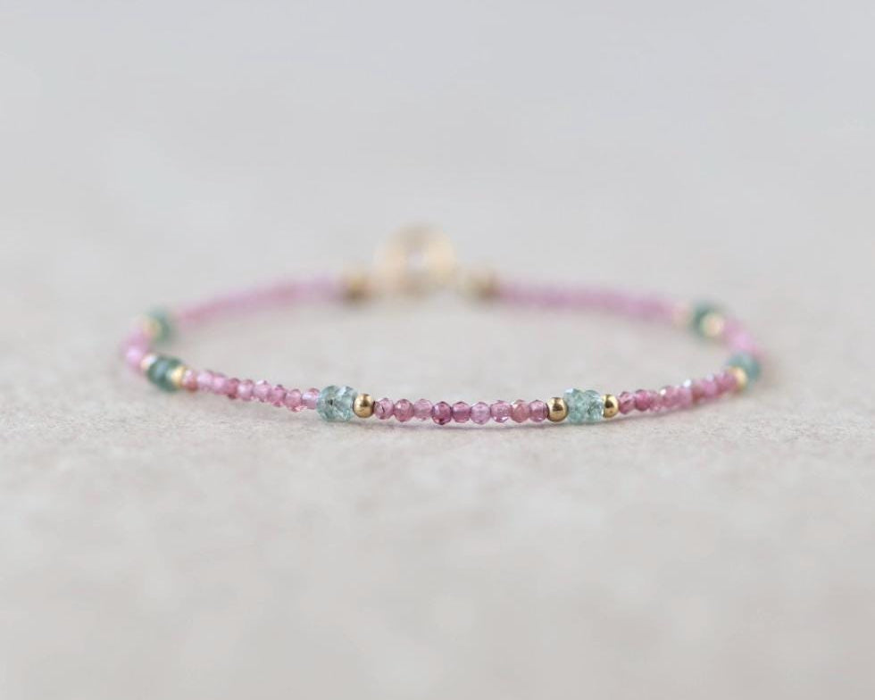 Tiny Pink Garnet and Green Sapphire Bracelet