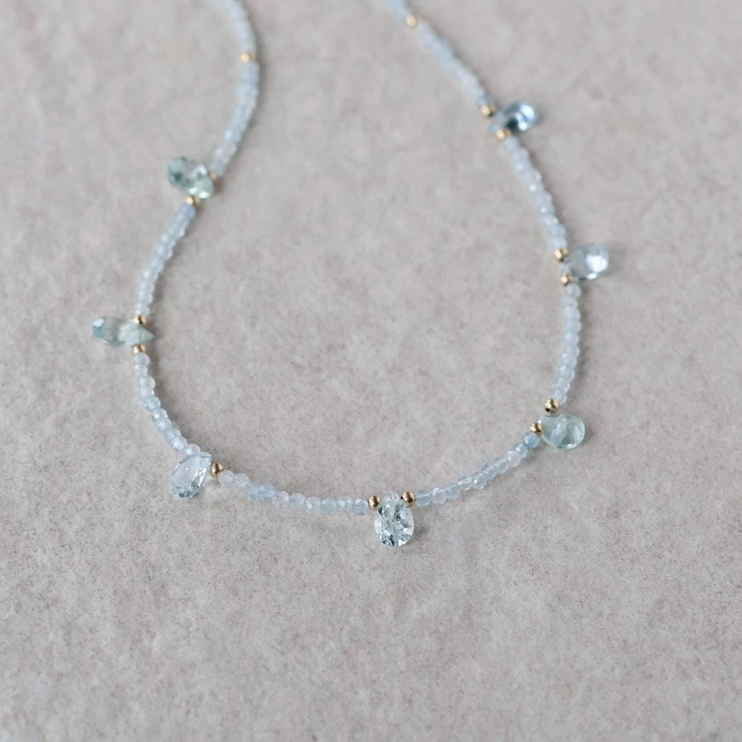 Dainty Aquamarine Necklace Beaded Choker Layering Simple Necklace Minimalist Jewelry Gift March Birthstone Necklace Mom Wife Bridesmaids