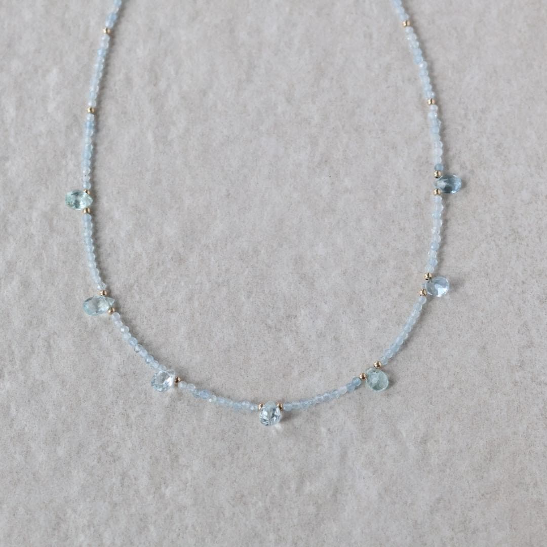 Dainty Aquamarine Necklace Beaded Choker Layering Simple Necklace Minimalist Jewelry Gift March Birthstone Necklace Mom Wife Bridesmaids