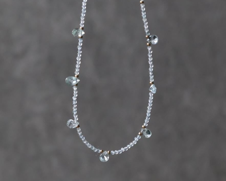 Dainty Aquamarine Necklace Beaded Choker Layering Simple Necklace Minimalist Jewelry Gift March Birthstone Necklace Mom Wife Bridesmaids