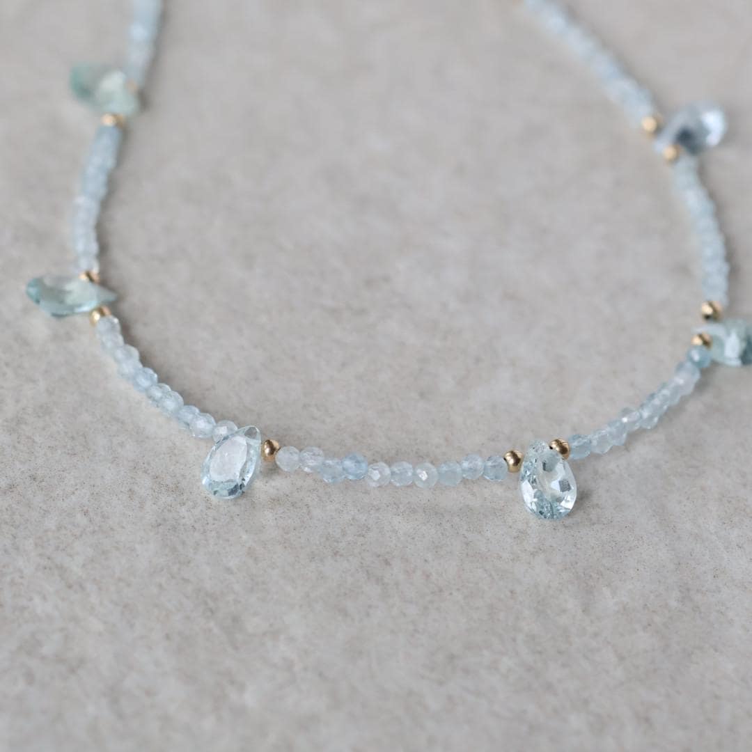 Dainty Aquamarine Necklace Beaded Choker Layering Simple Necklace Minimalist Jewelry Gift March Birthstone Necklace Mom Wife Bridesmaids