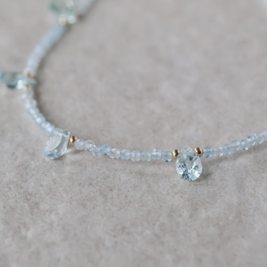 Dainty Aquamarine Necklace Beaded Choker Layering Simple Necklace Minimalist Jewelry Gift March Birthstone Necklace Mom Wife Bridesmaids