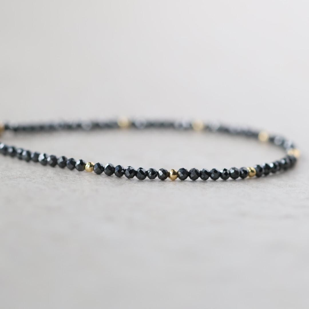 Tiny Hematite Bracelet Dainty Gemstone Beaded Bracelet Sparkly Crystal Jewelry Minimalist Protection Jewelry Stacking Birthday Gift Women