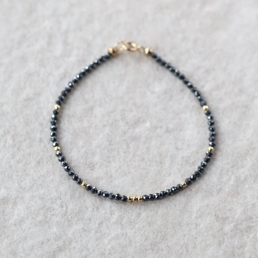 Tiny Hematite Bracelet Dainty Gemstone Beaded Bracelet Sparkly Crystal Jewelry Minimalist Protection Jewelry Stacking Birthday Gift Women