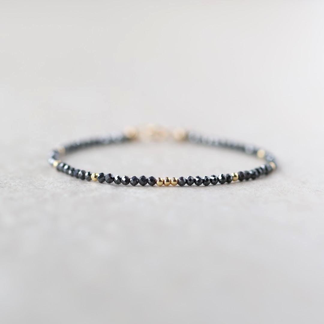 Tiny Hematite Bracelet Dainty Gemstone Beaded Bracelet Sparkly Crystal Jewelry Minimalist Protection Jewelry Stacking Birthday Gift Women