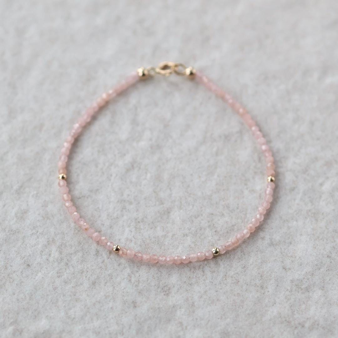 Tiny Rhodochrosite Bracelet Dainty Gemstone Beaded Bracelet Stacking Crystal Jewelry Minimalist Birthday Gift for Women Mom Wife Daughter