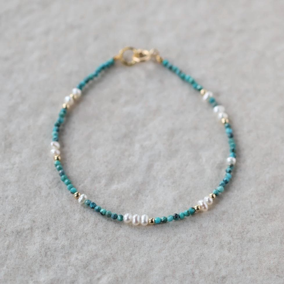 Tiny Pearl Turquoise Bracelet Dainty Gemstone Jewelry Minimalist December Birthstone June Bracelet Birthday Gift Bridesmaids Mom Wife