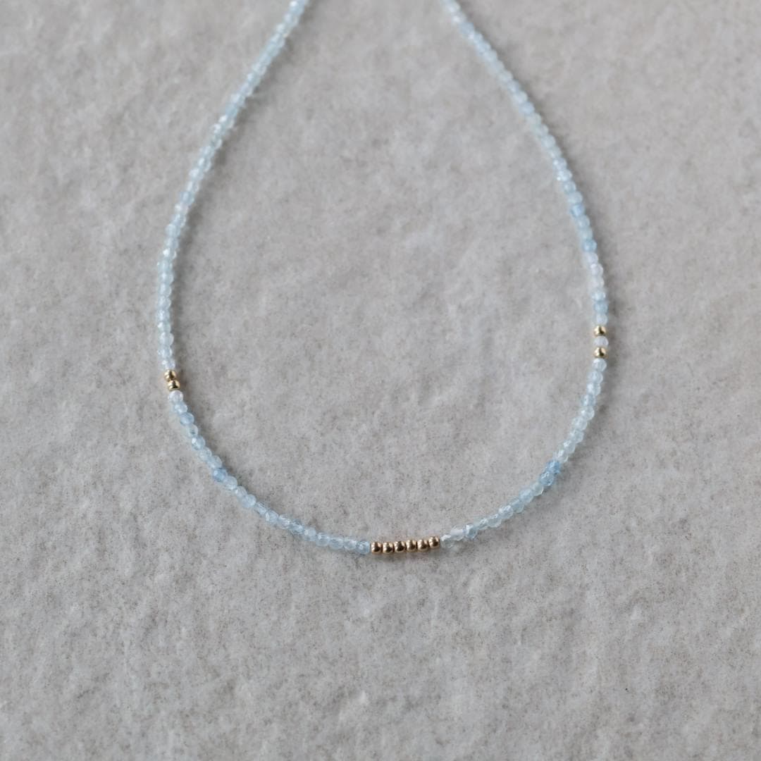 Tiny Aquamarine Necklace Dainty Beaded Choker Layering Simple Necklace Minimalist Jewelry Gift March Birthstone Mom Wife Bridesmaids
