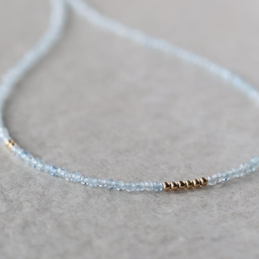 Tiny Aquamarine Necklace Dainty Beaded Choker Layering Simple Necklace Minimalist Jewelry Gift March Birthstone Mom Wife Bridesmaids