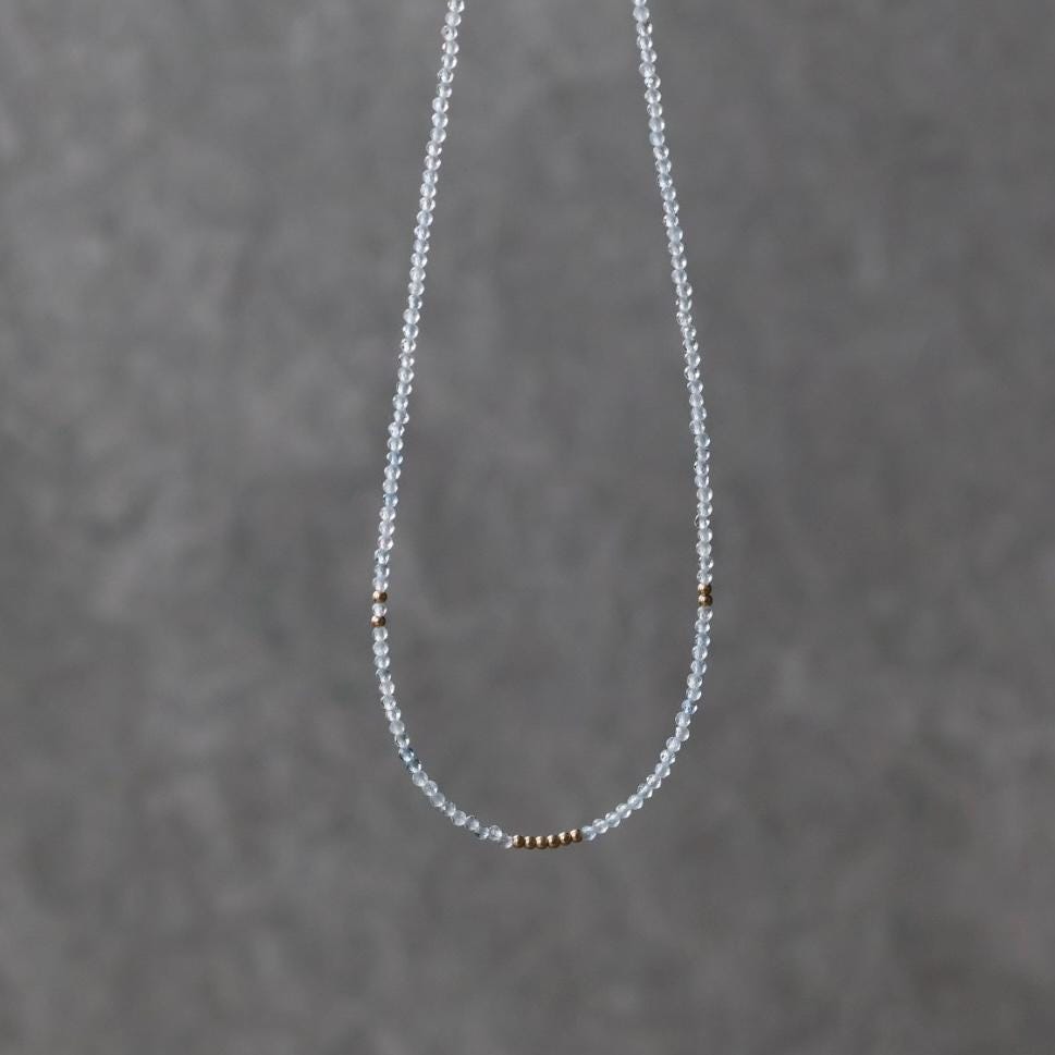 Tiny Aquamarine Necklace Dainty Beaded Choker Layering Simple Necklace Minimalist Jewelry Gift March Birthstone Mom Wife Bridesmaids