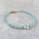 dainty aquamarine bracelet delicate March birthstone jewelry unique gift meaningful handmade small business