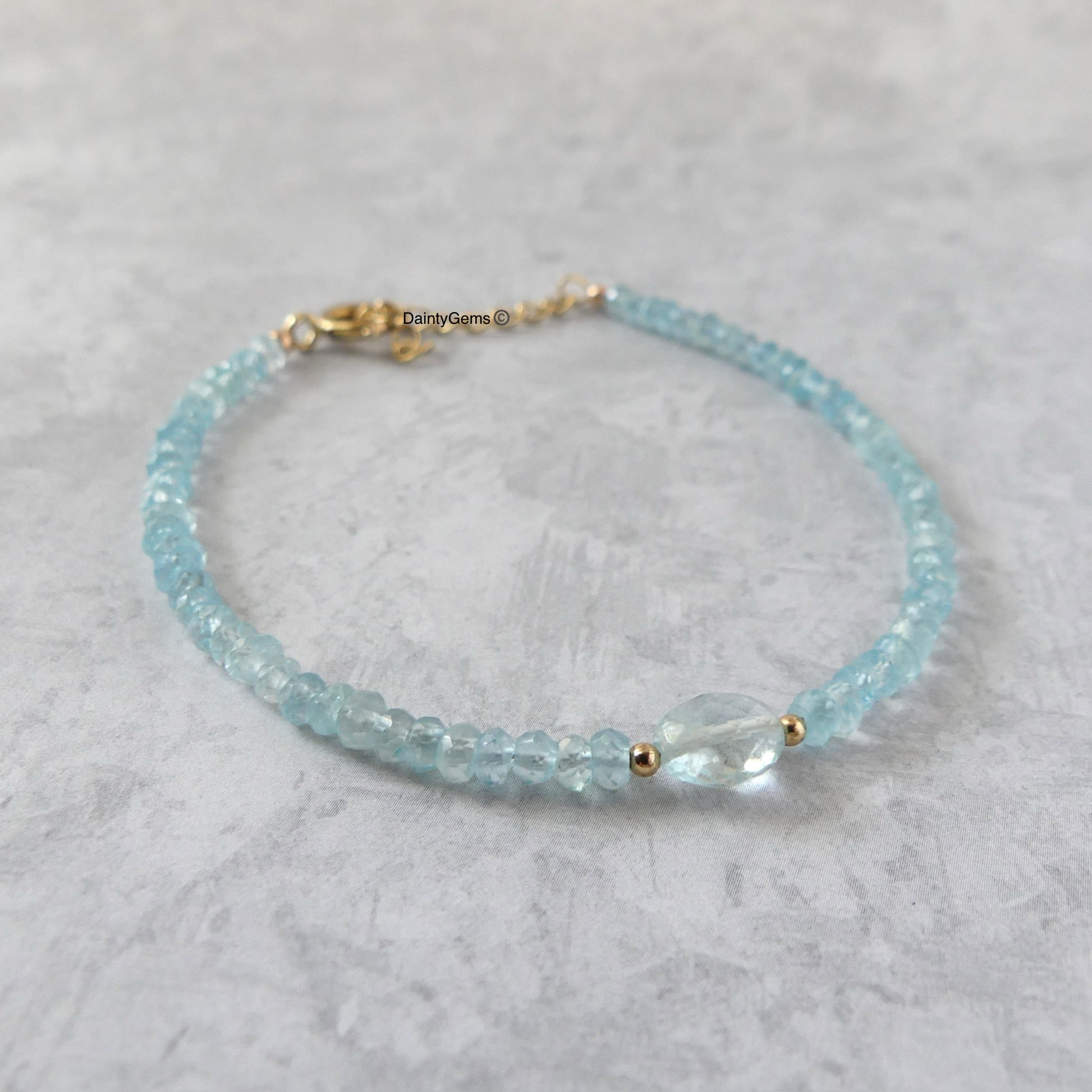 dainty aquamarine bracelet delicate March birthstone jewelry unique gift meaningful handmade small business