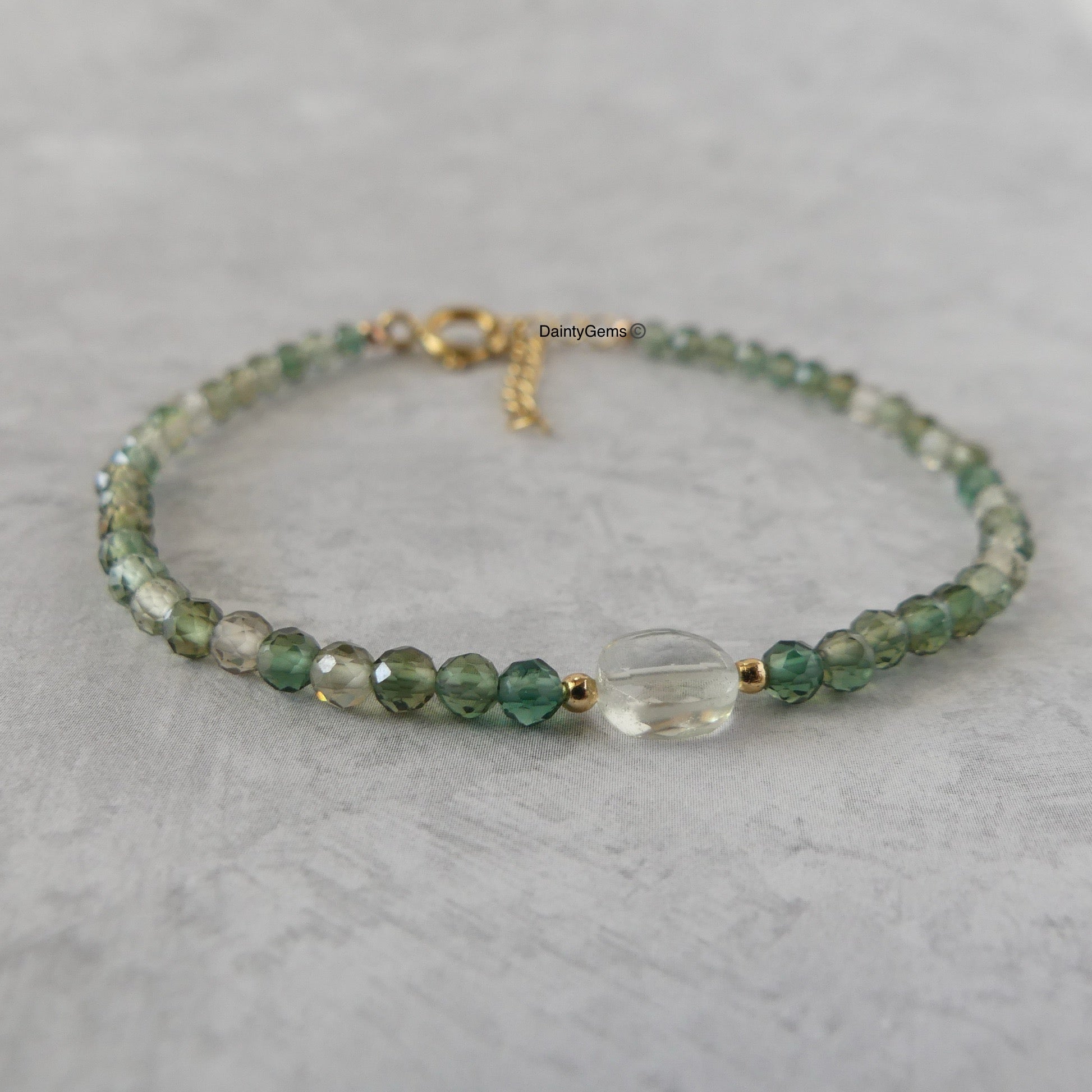 Dainty green amethyst bracelet February birthstone jewelry