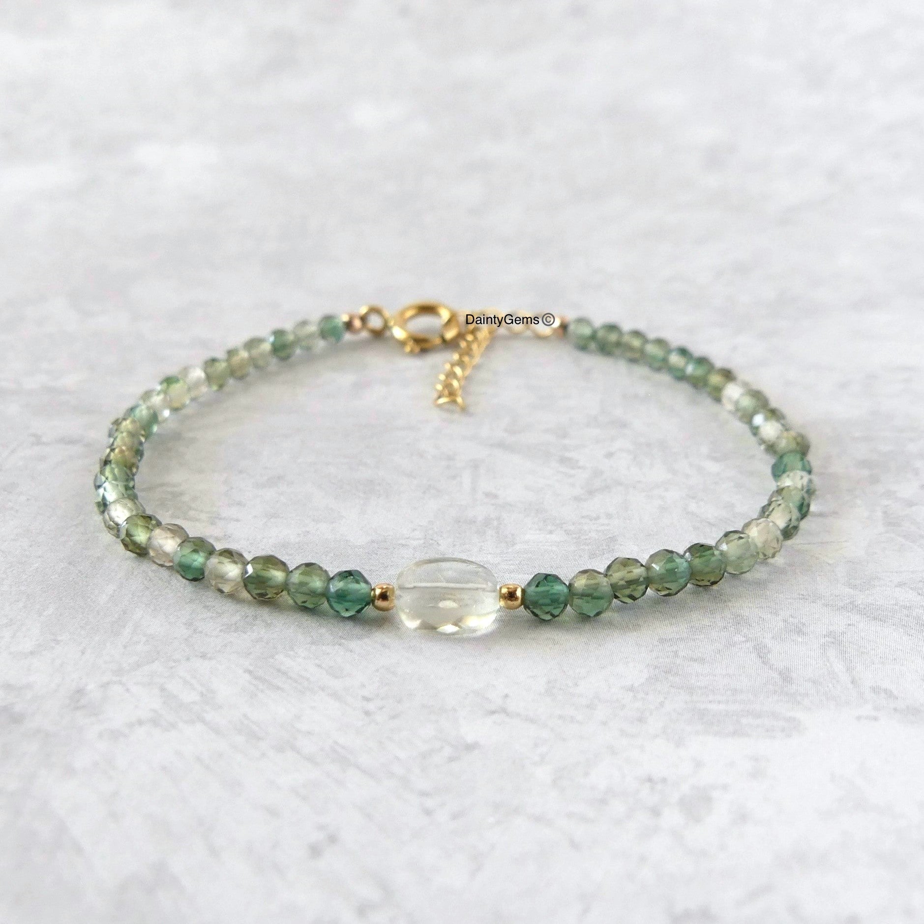 Dainty green amethyst bracelet February birthstone jewelry