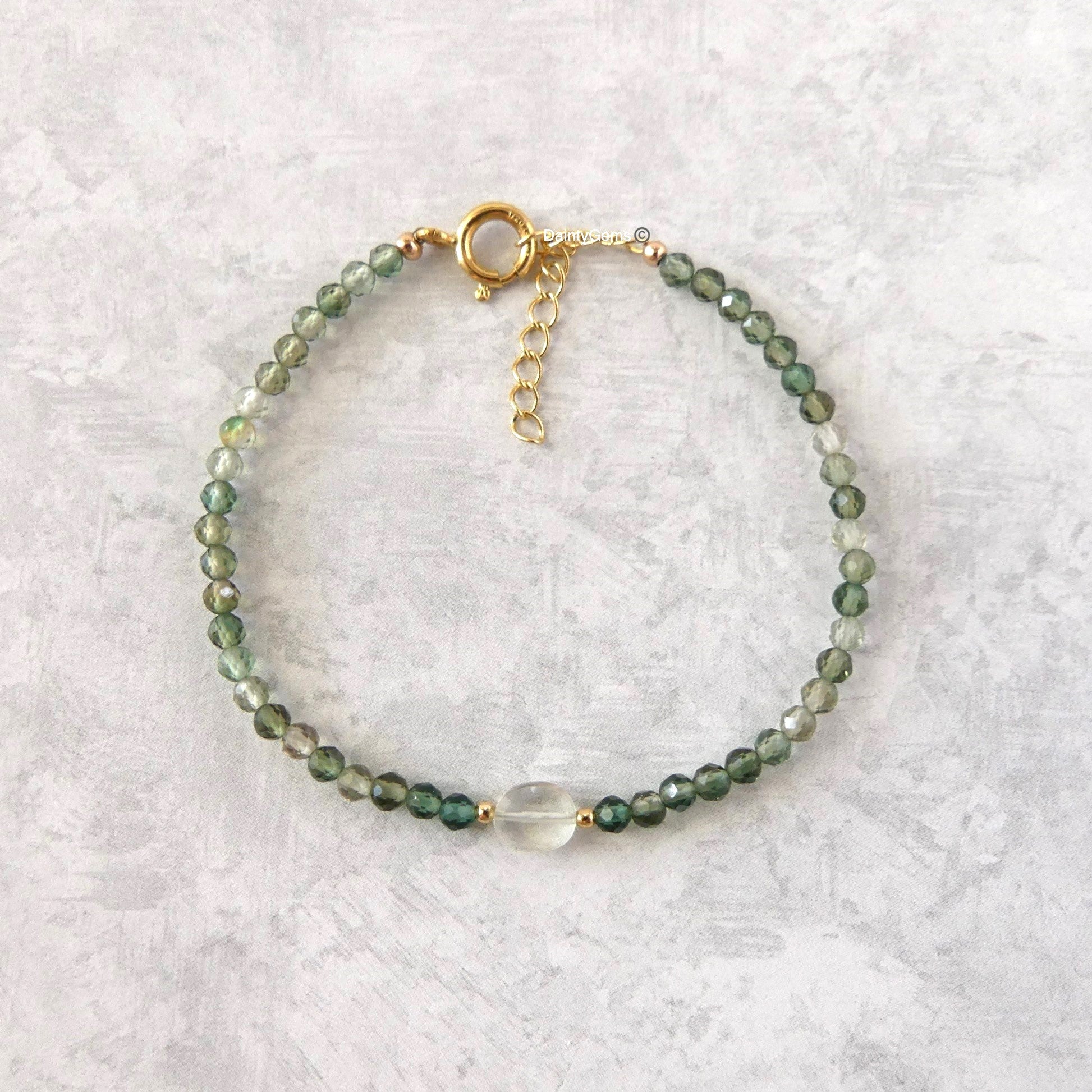 Dainty green amethyst bracelet February birthstone jewelry