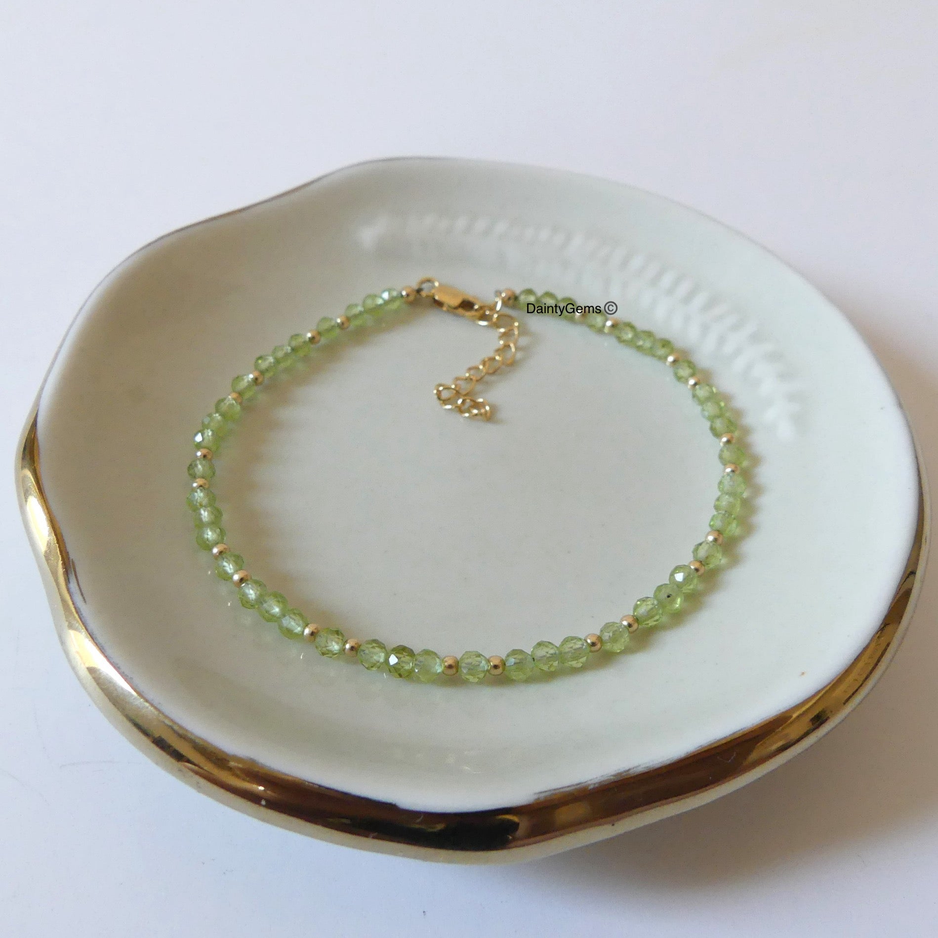 delicate peridot bead bracelet